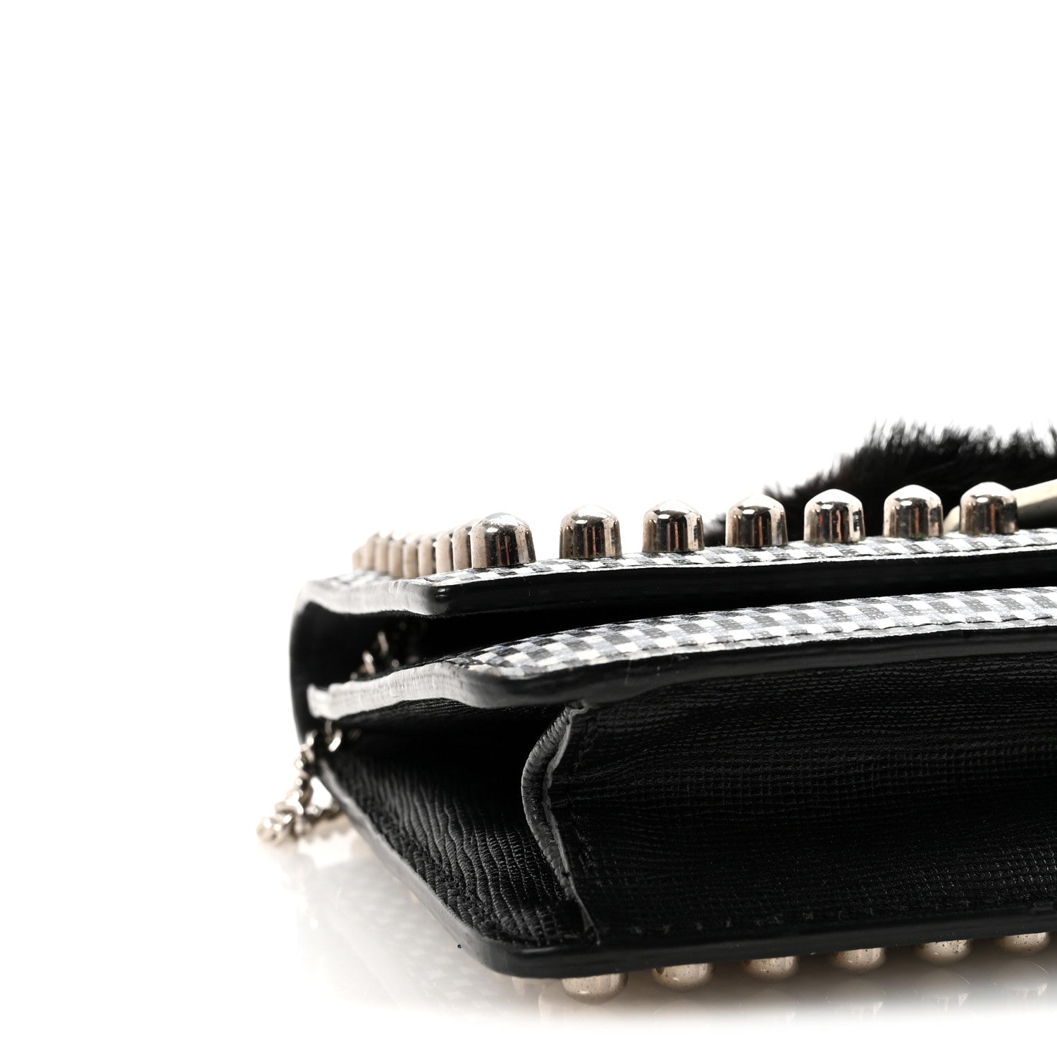 Fendi Vitello Elite Mink Fur Studded Karlito Tube Wallet On Chain Black White 8 of 9