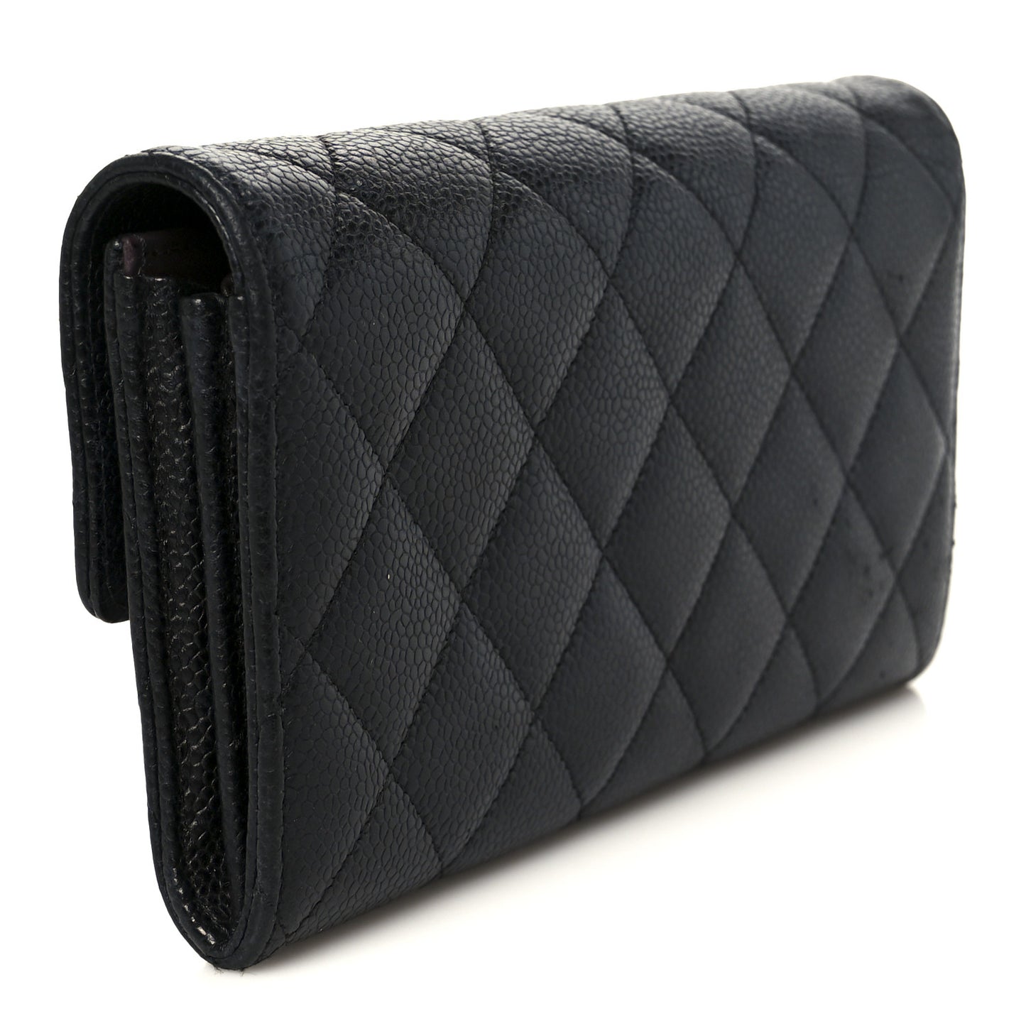 Caviar Quilted Long Flap Wallet Black