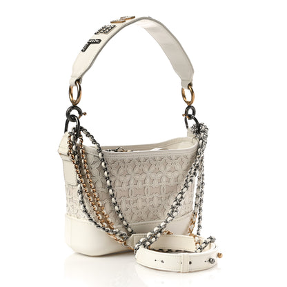 Chanel Calfskin Wool Felt Embossed Small Gabrielle Logo Hobo White 3 of 13