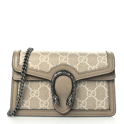 Gucci GG Supreme Monogram Textured Dollar Calfskin Super Mini Dionysus Shoulder Bag Beige Mystic White Oatmeal 1 of 9