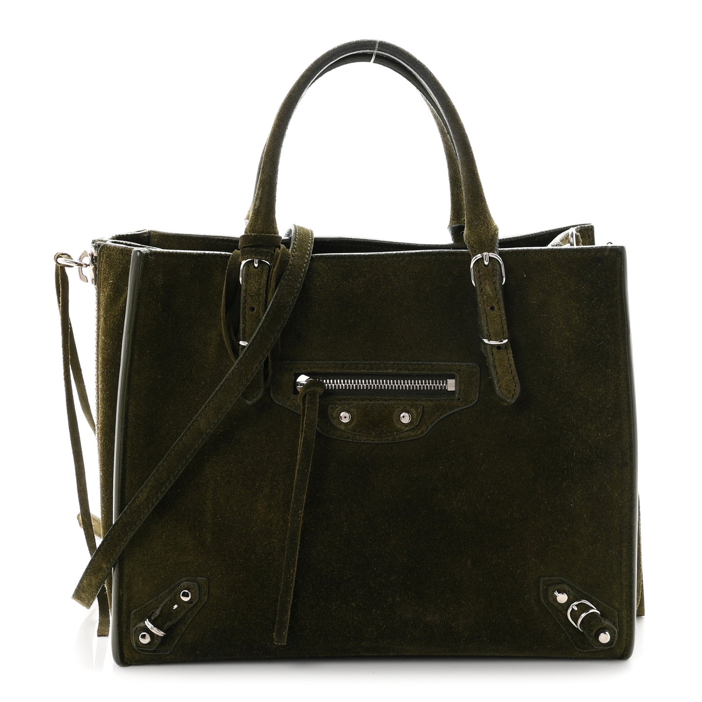 Baby Daim Calf Suede Papier Mini A4 Zip Around Tote Vert Militaire
