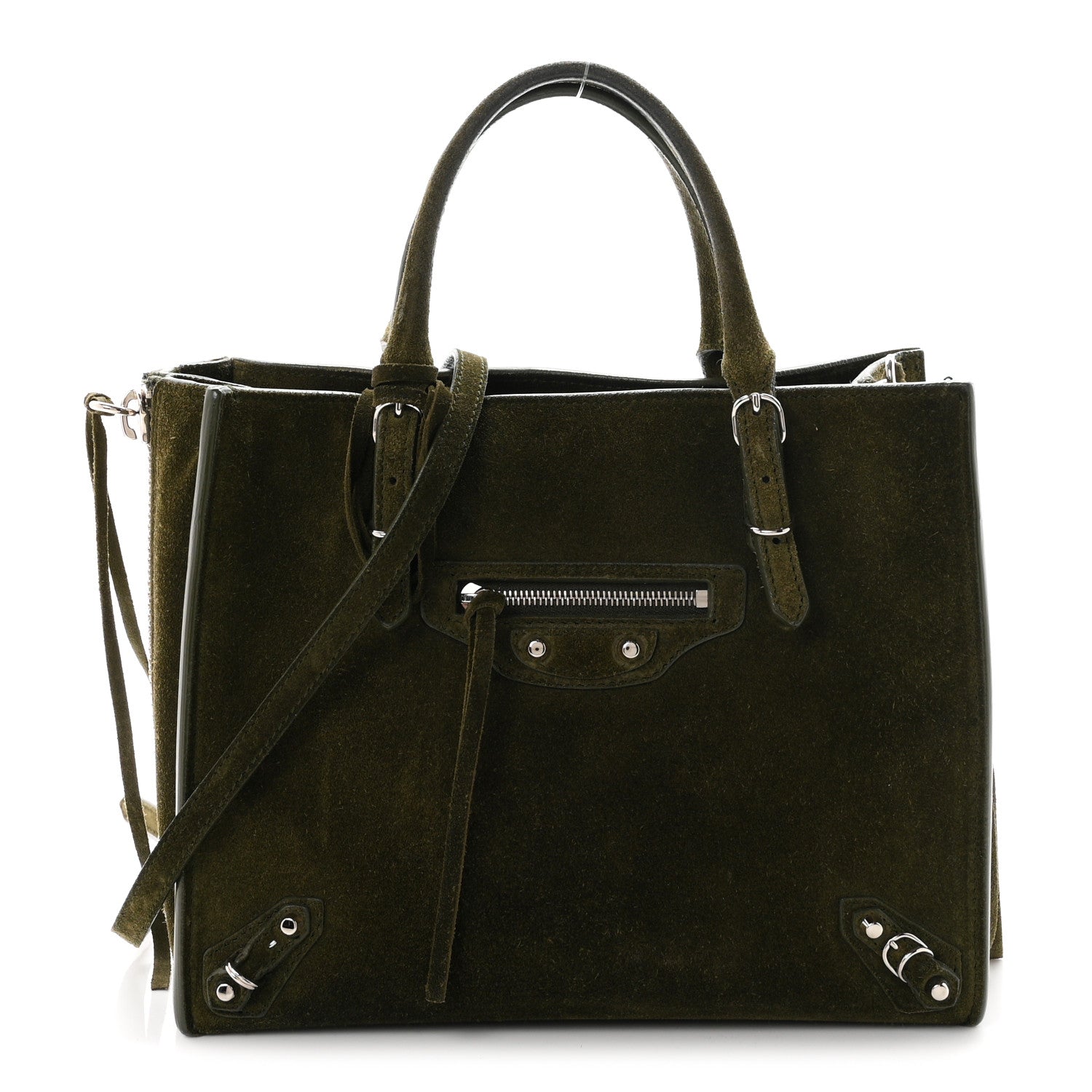 Balenciaga Baby Daim Calf Suede Papier Mini A4 Zip Around Tote Vert Militaire 1 of 10