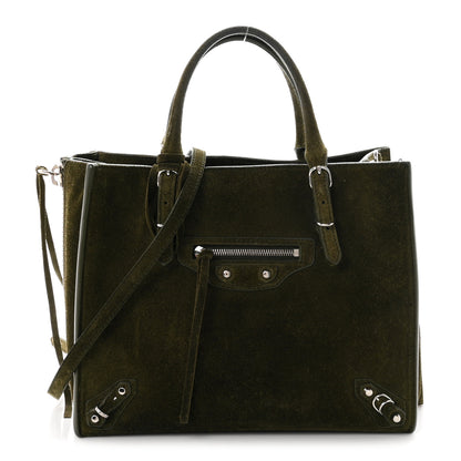 Balenciaga Baby Daim Calf Suede Papier Mini A4 Zip Around Tote Vert Militaire 1 of 10