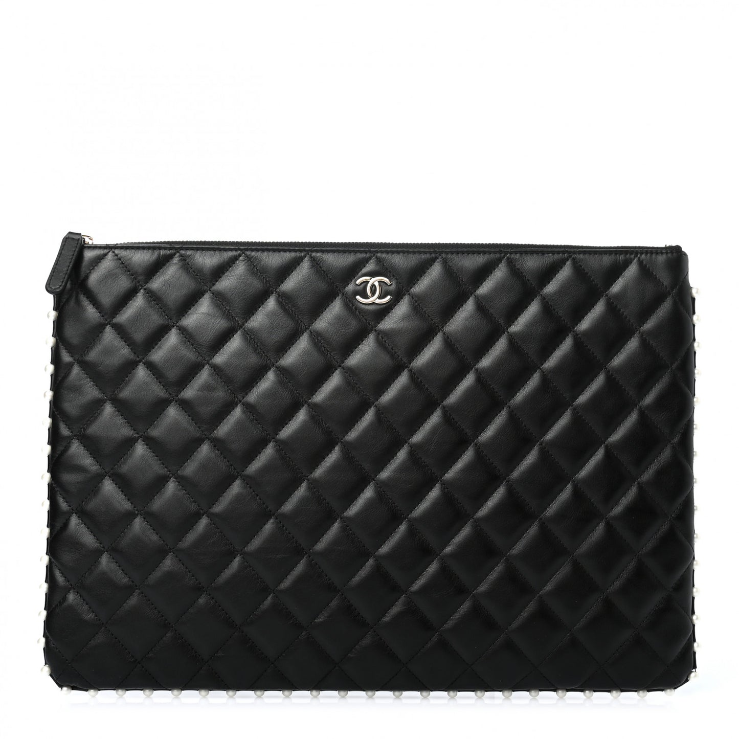 Calfskin Quilted Pearl Large Cosmetic Case Black