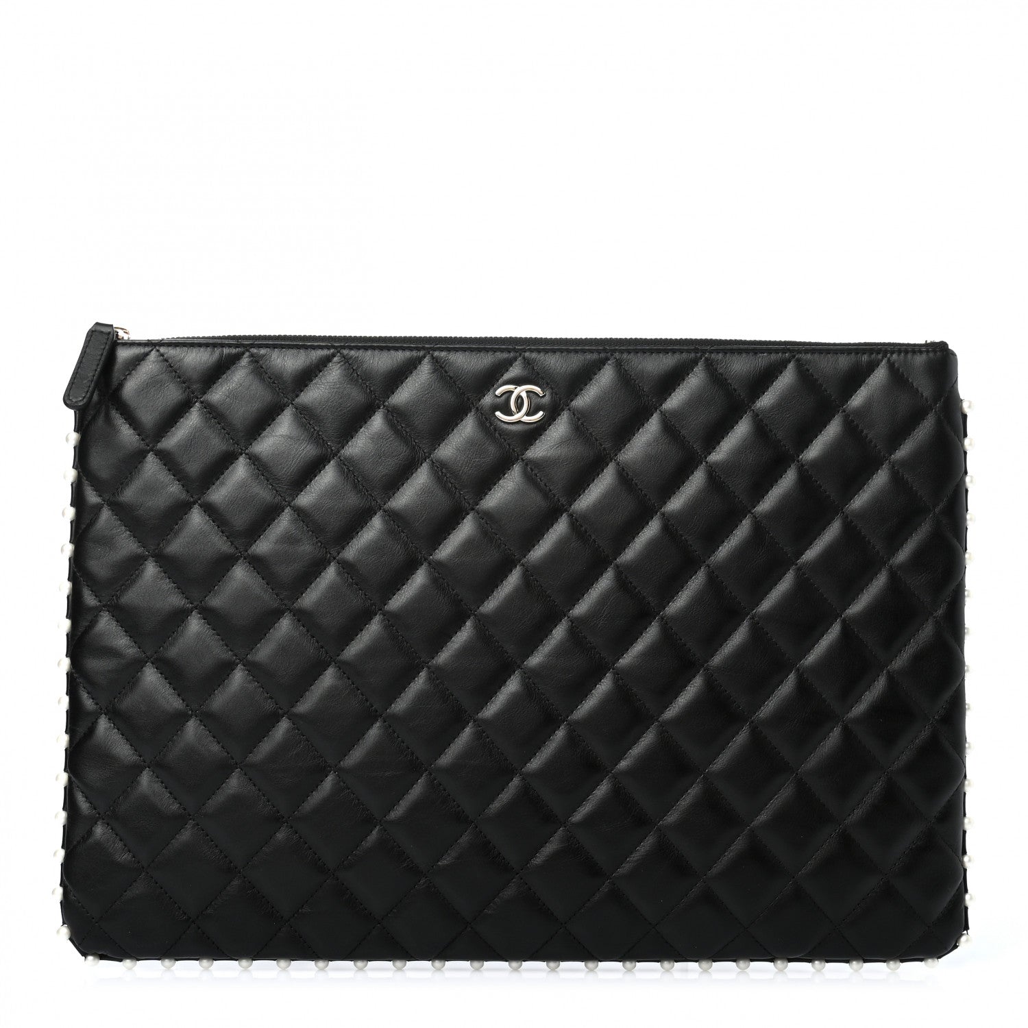 Chanel Calfskin Quilted Pearl Large Cosmetic Case Black 1 of 7
