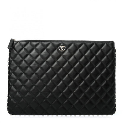 Chanel Calfskin Quilted Pearl Large Cosmetic Case Black 1 of 7
