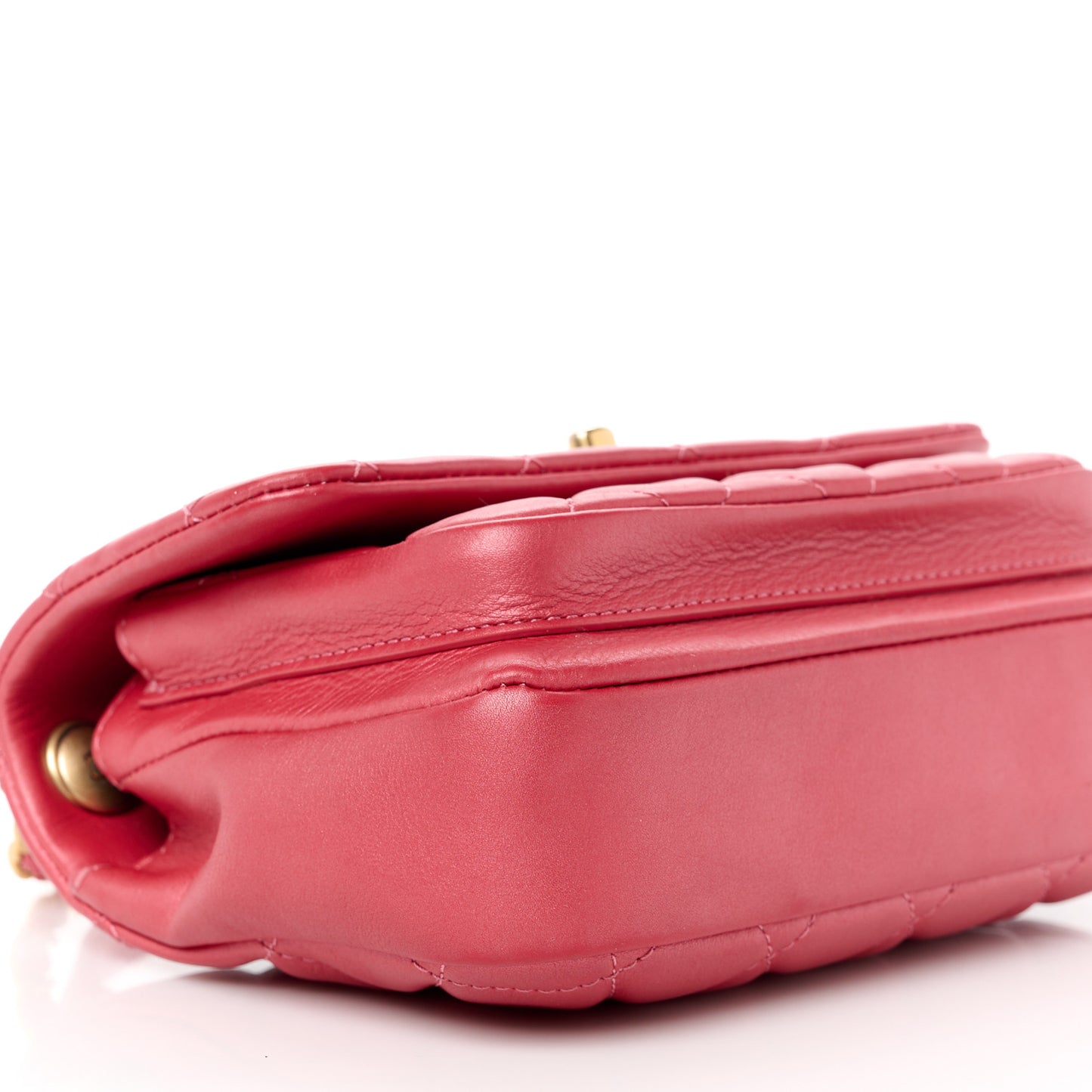 Metallic Calfskin Quilted Top Handle Flap Dark Pink