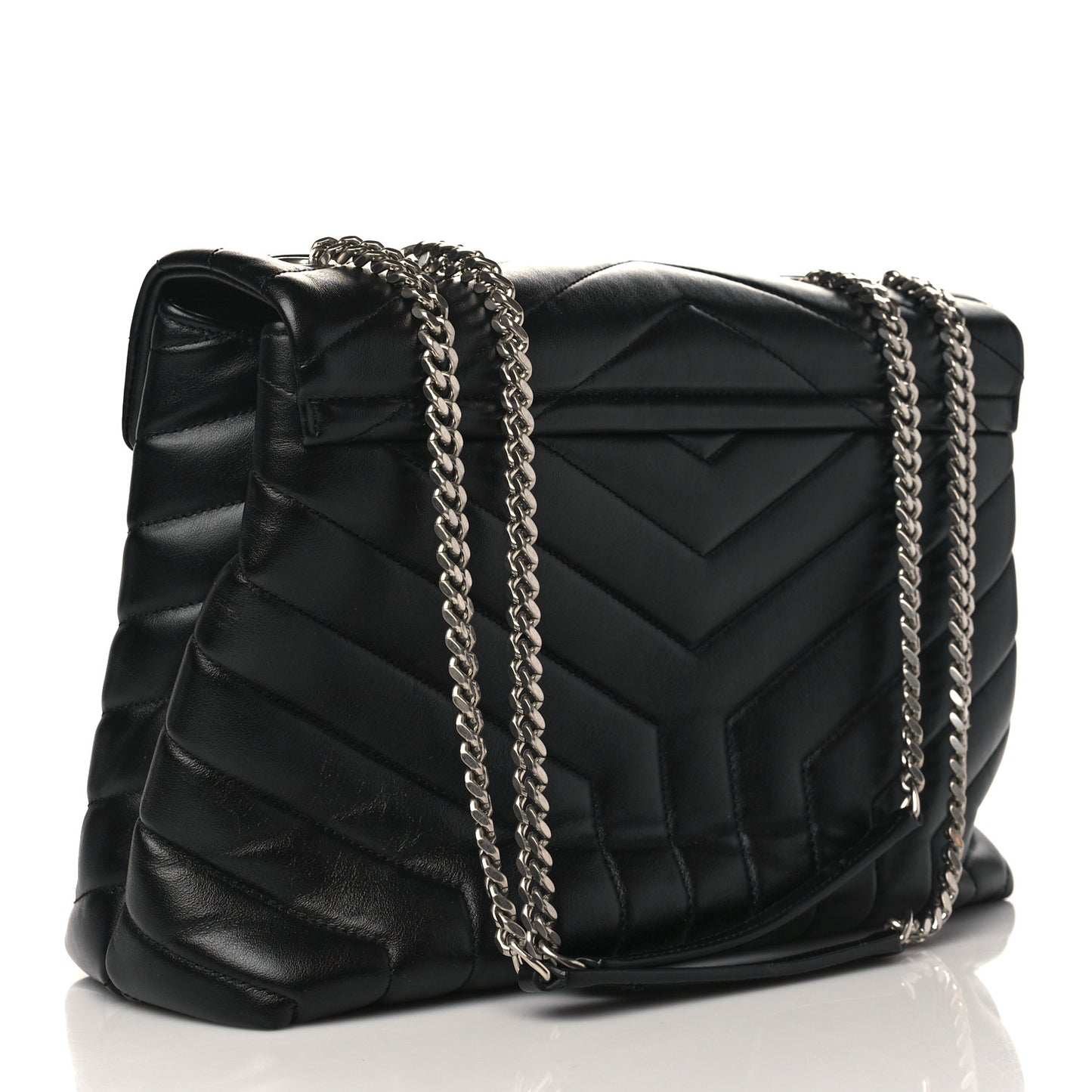 Calfskin Y Quilted Monogram Medium Loulou Chain Satchel Black