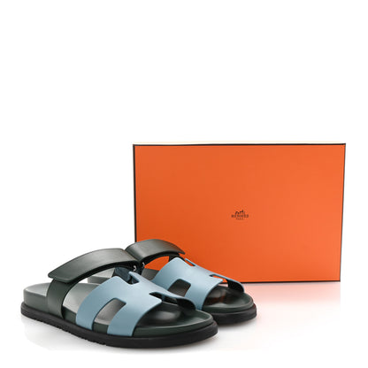 Hermes Calfskin Womens Chypre Sandals 40 Bleu Citadin Vert Bouteille 10 of 10