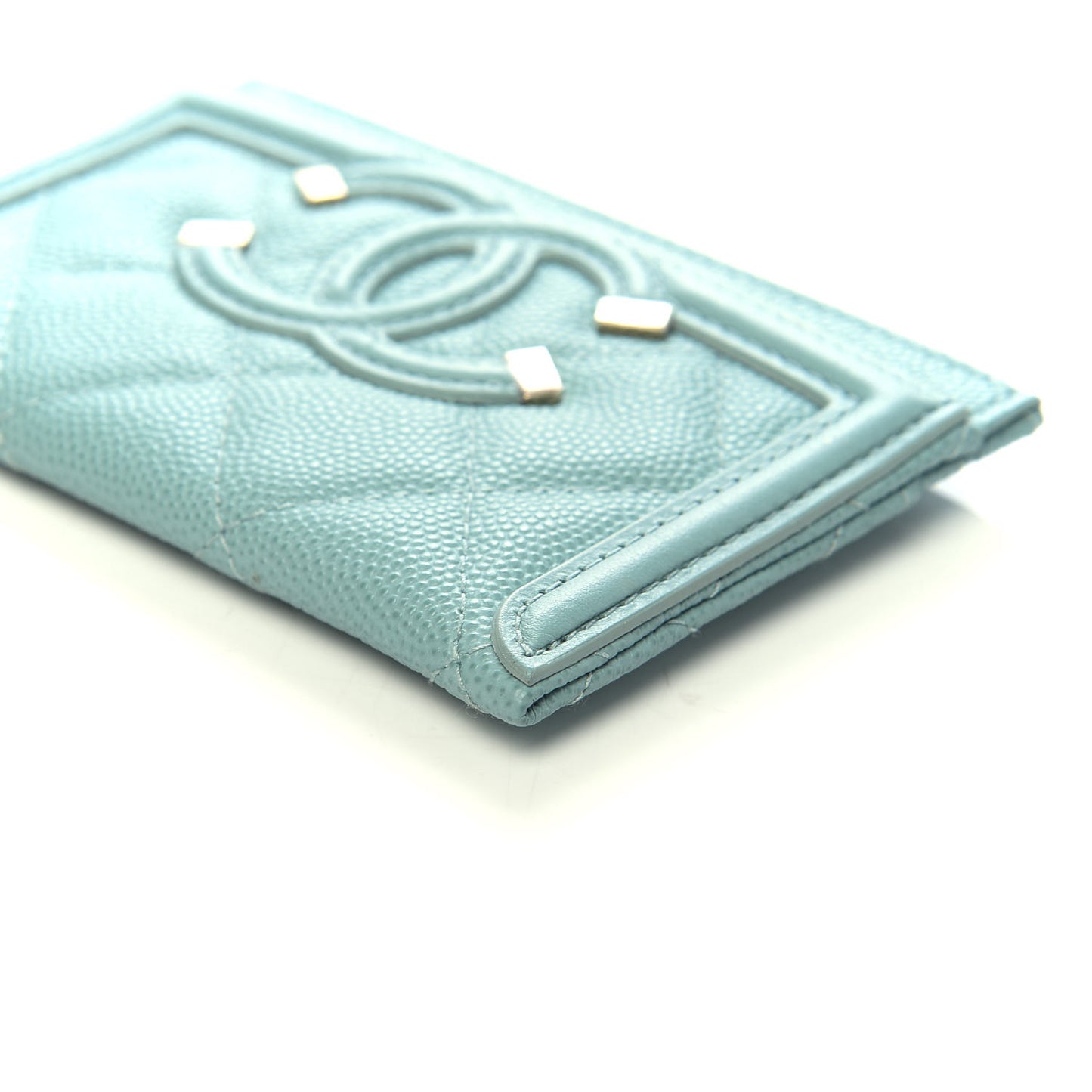 Caviar Quilted Filigree Card Holder Light Blue