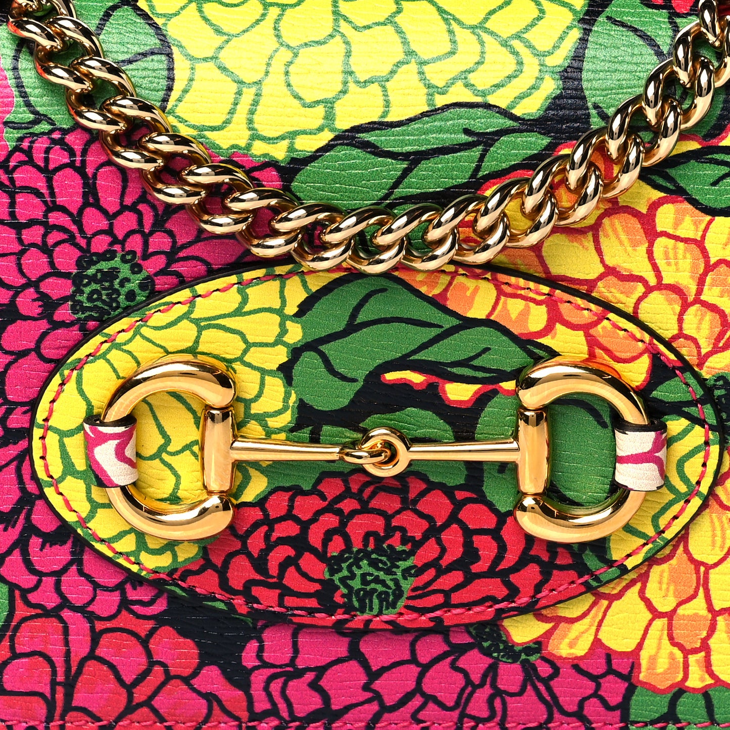 X KEN SCOTT Shangai Calfskin Pomponica Print Horsebit 1955 Wallet On Chain Multicolor Fuxia Pompon