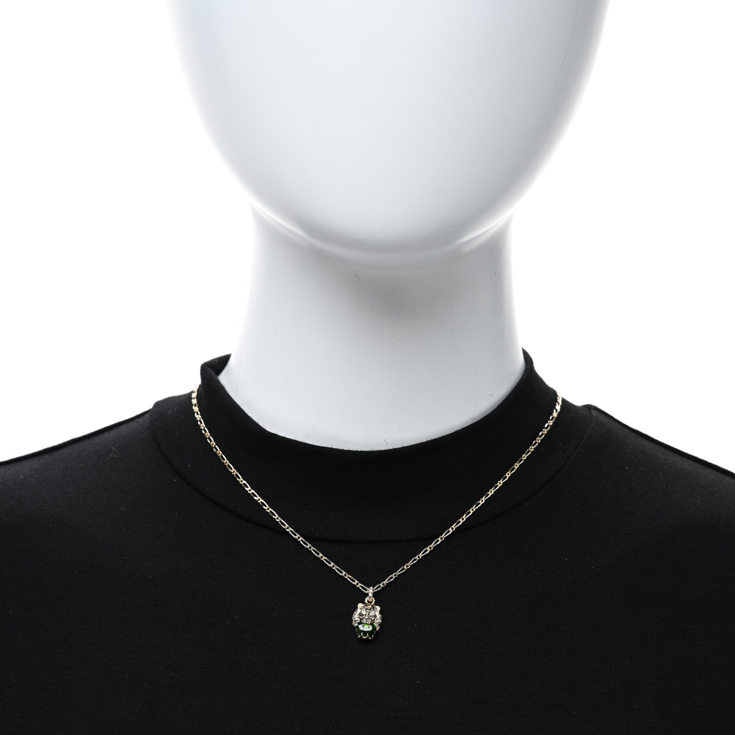 Gucci 18K Yellow Gold Diamond Chrome Diopside Lion Head Necklace 2 of 4