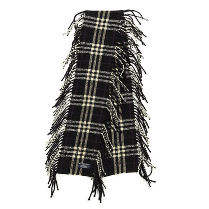 Burberry Merino Wool Angora Cashmere Check Happy Fringe Scarf Black 2 of 3