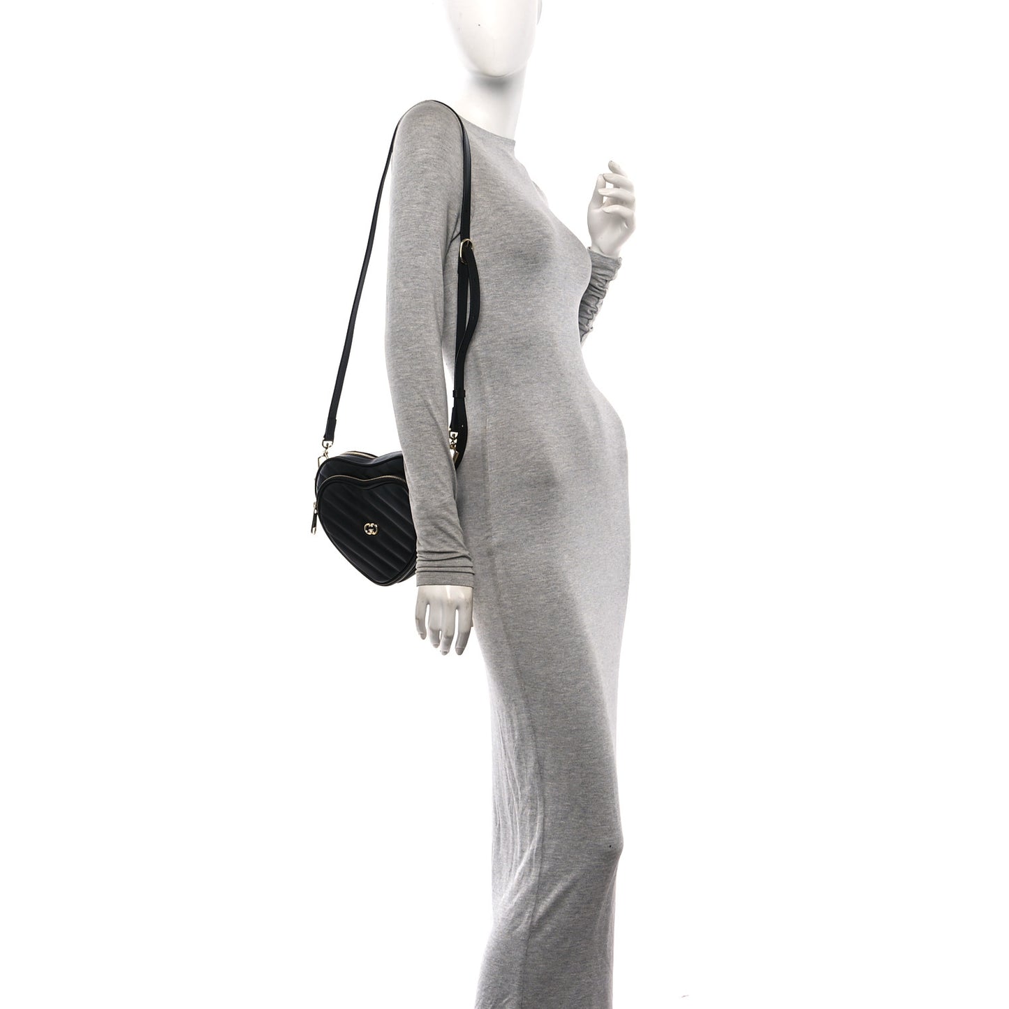 Calfskin Matelasse Diagonal Mini Interlocking G Heart Shoulder Bag Black