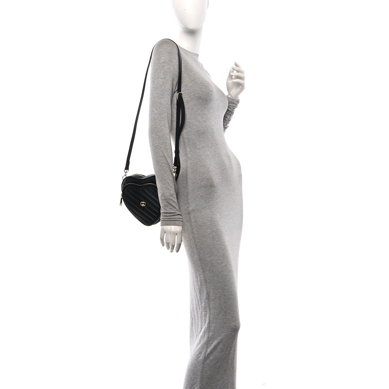 Gucci Calfskin Matelasse Diagonal Mini Interlocking G Heart Shoulder Bag Black 2 of 12