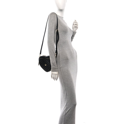 Gucci Calfskin Matelasse Diagonal Mini Interlocking G Heart Shoulder Bag Black 2 of 12