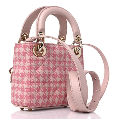 Christian Dior Lambskin Cannage Houndstooth Printed Micro Lady Dior Pink 2 of 8
