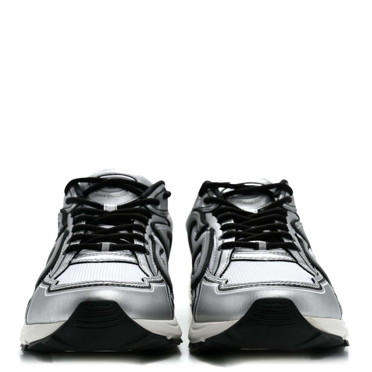 Technical Mesh Calfskin Mens B30 Sneakers 42 Silver Black White