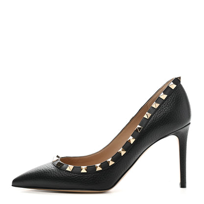 Valentino Garavani Pebbled Calfskin Rockstud 85mm Pumps 36.5 Black 1 of 9