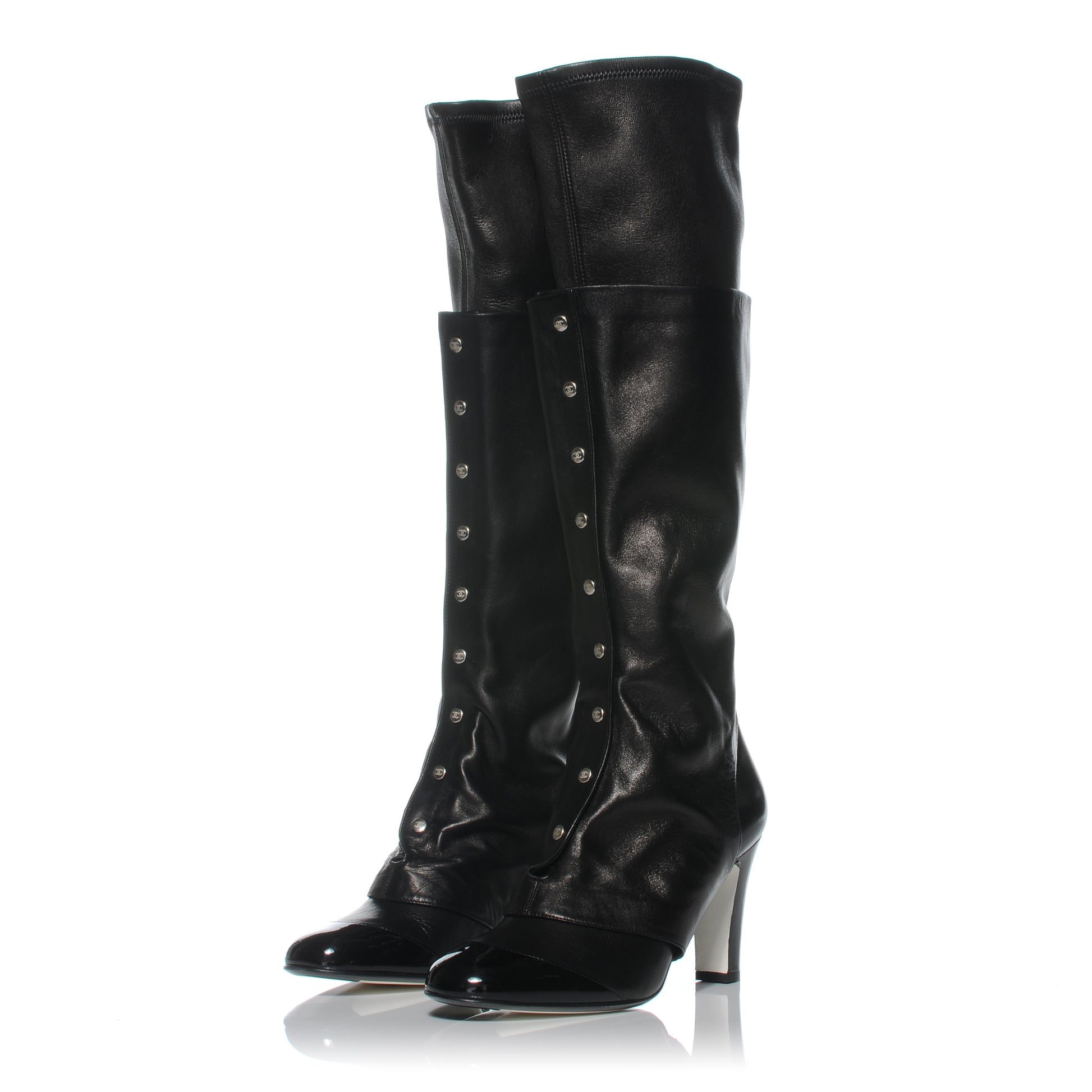 Chanel Leather Equestrian Tall Boots 39.5 Black 2 of 8