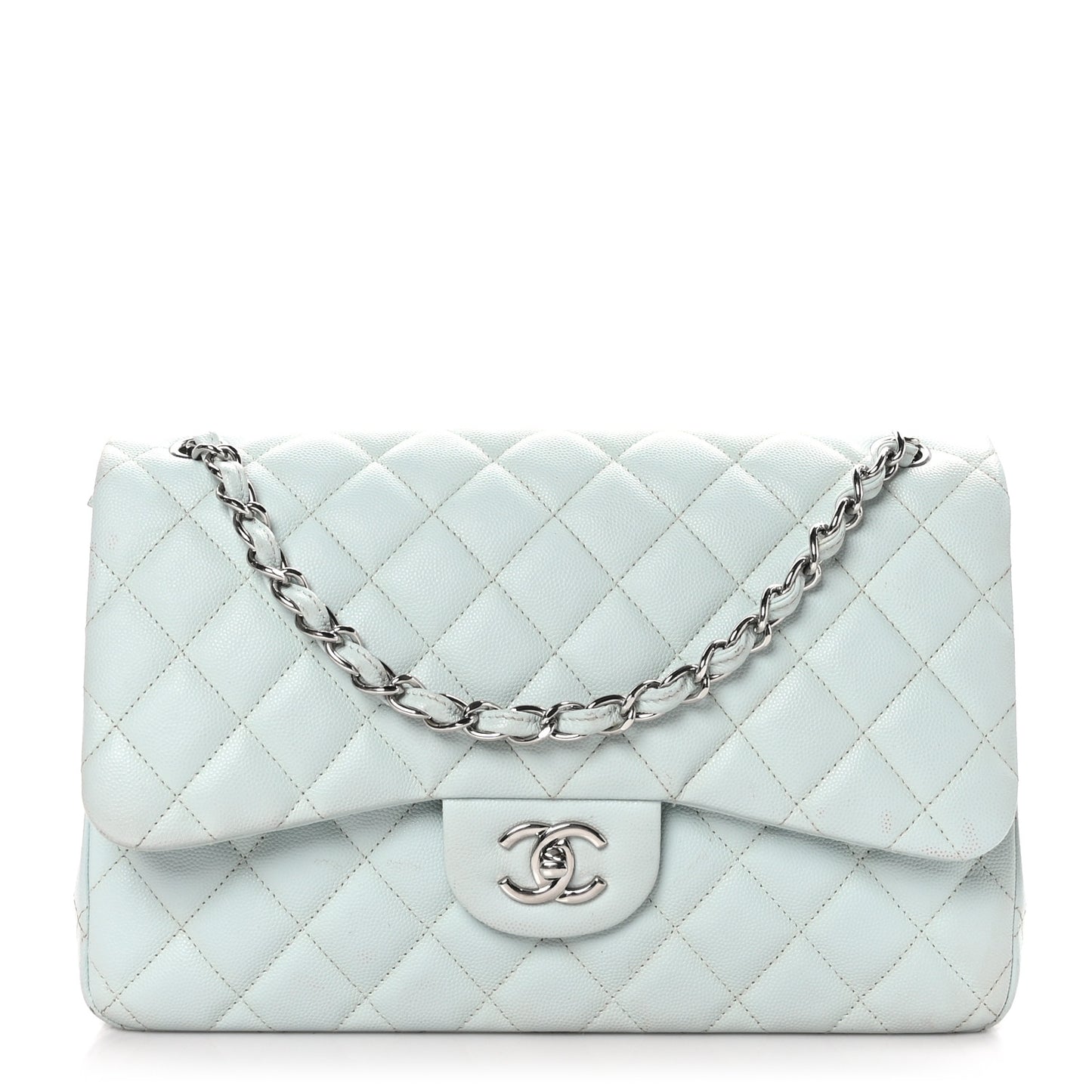 Caviar Quilted Jumbo Double Flap Light Blue