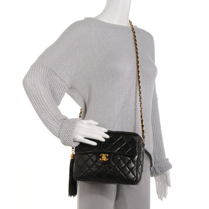 Chanel Lambskin Quilted Flap Camera Tassel Case Black 2 of 9