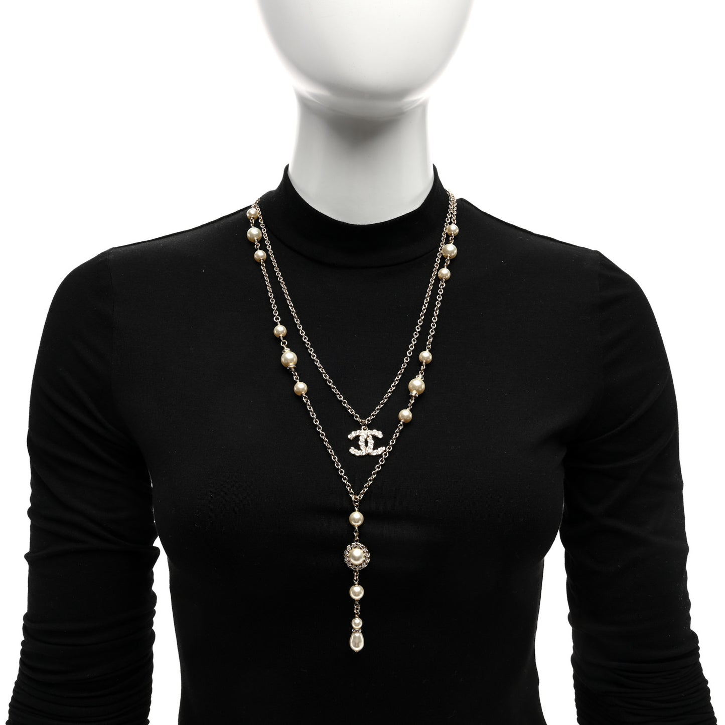 Crystal Pearl Pearls Coronation CC Layered Necklace Gold