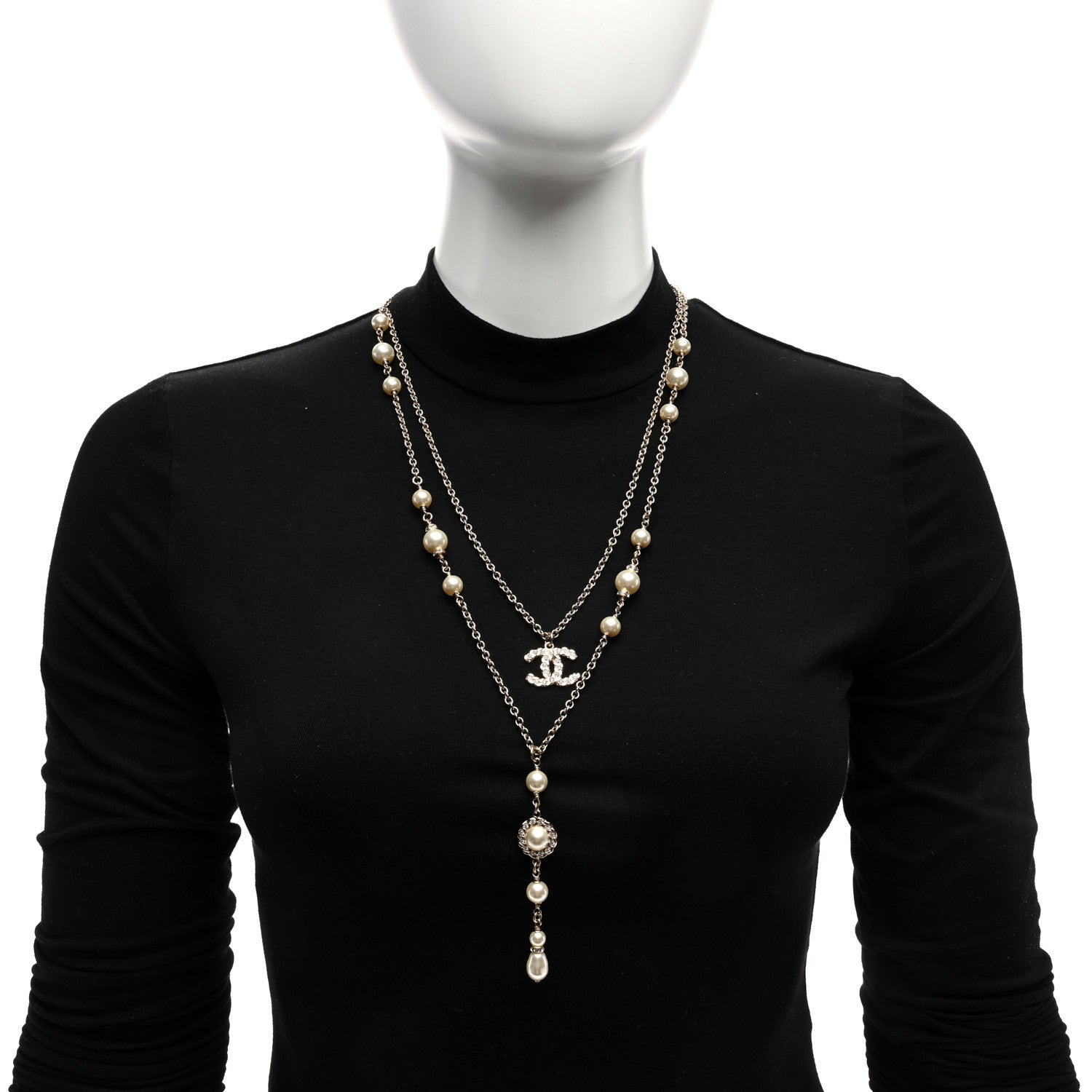Chanel Crystal Pearl Pearls Coronation CC Layered Necklace Gold 2 of 4
