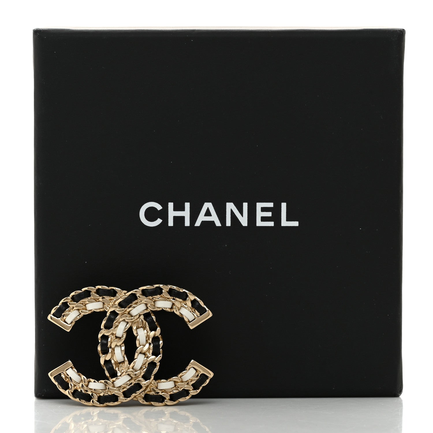 Chanel Lambskin Chain CC Brooch Black White Gold 4 of 4