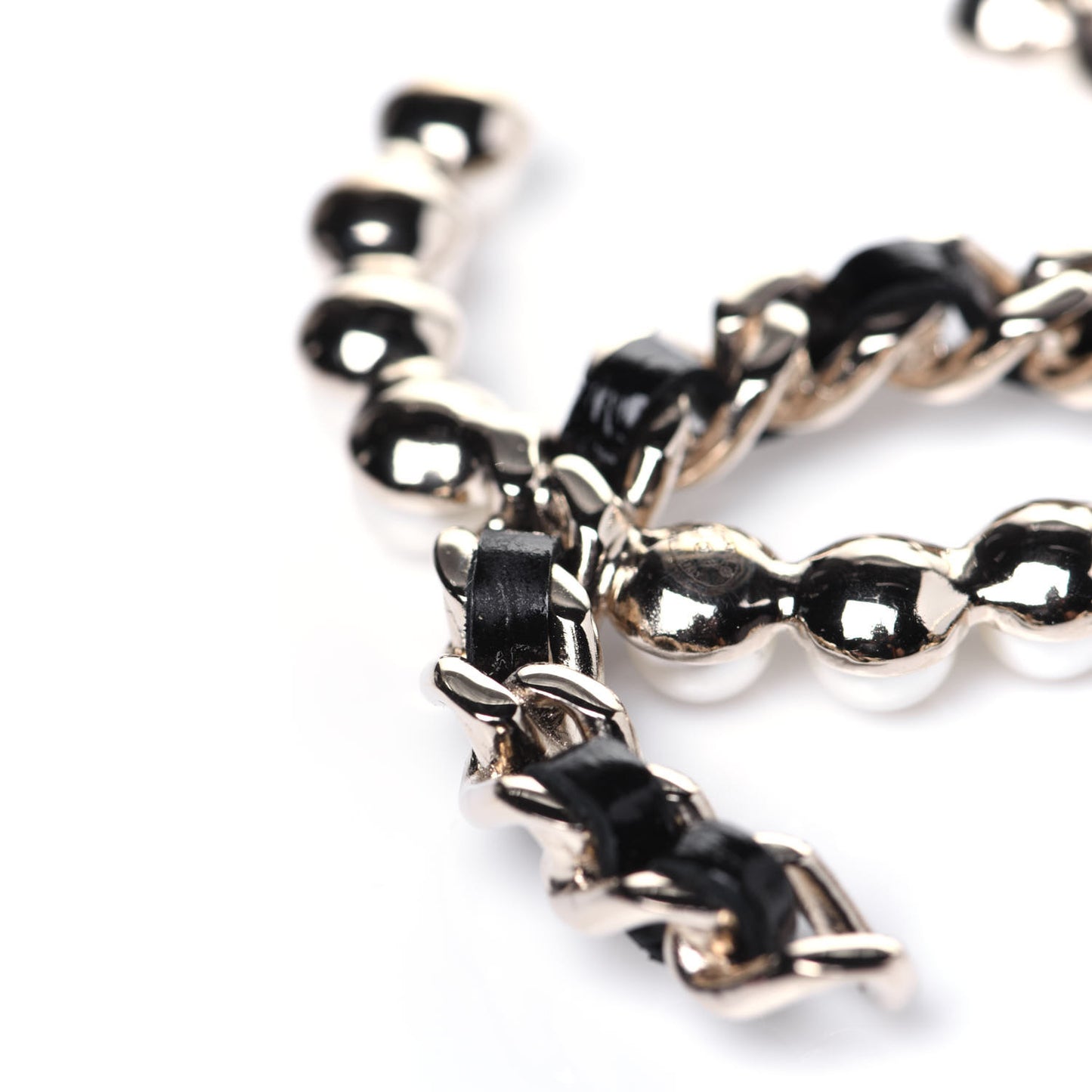 Lambskin Pearl CC Chain Brooch Black Gold