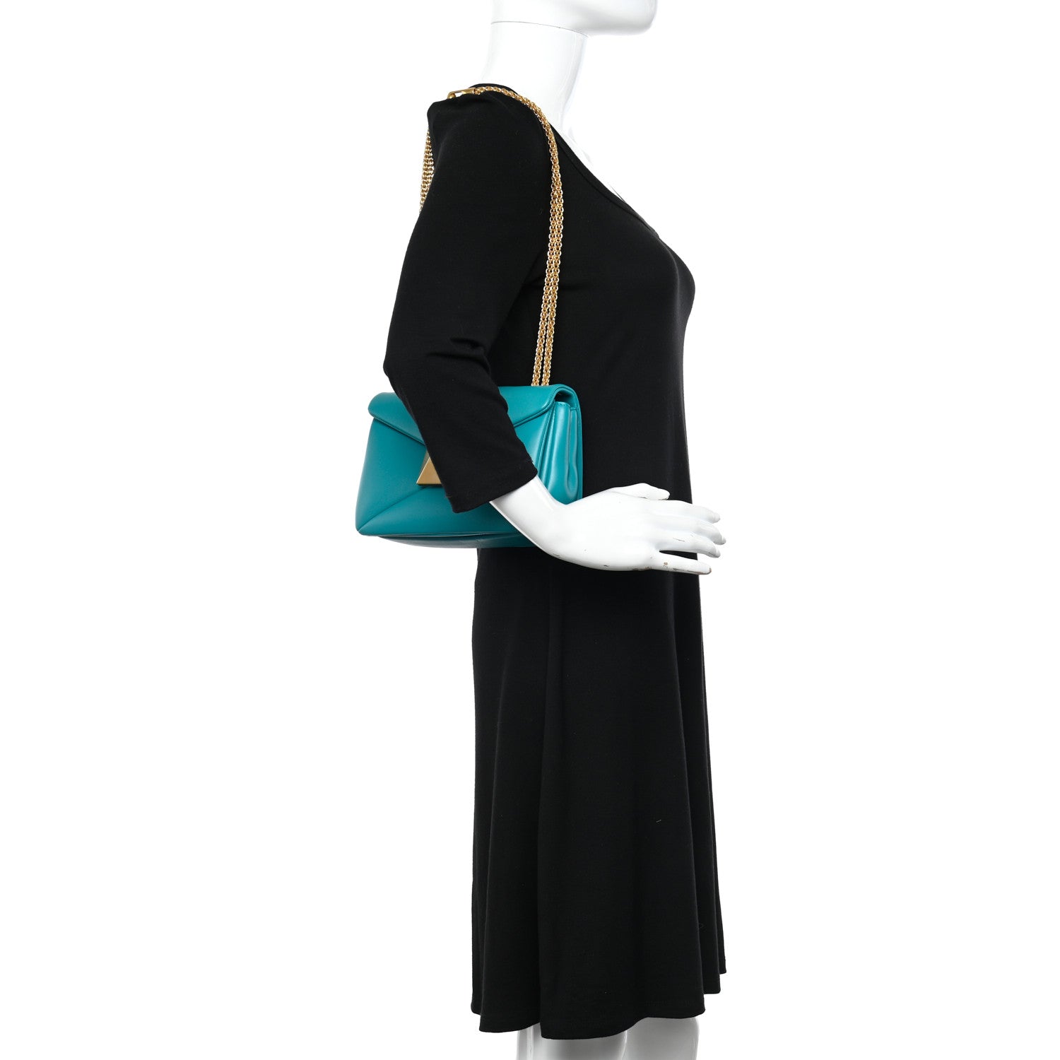 Valentino Garavani Nappa One Stud Chain Clutch Ultra Marine Green 3 of 10