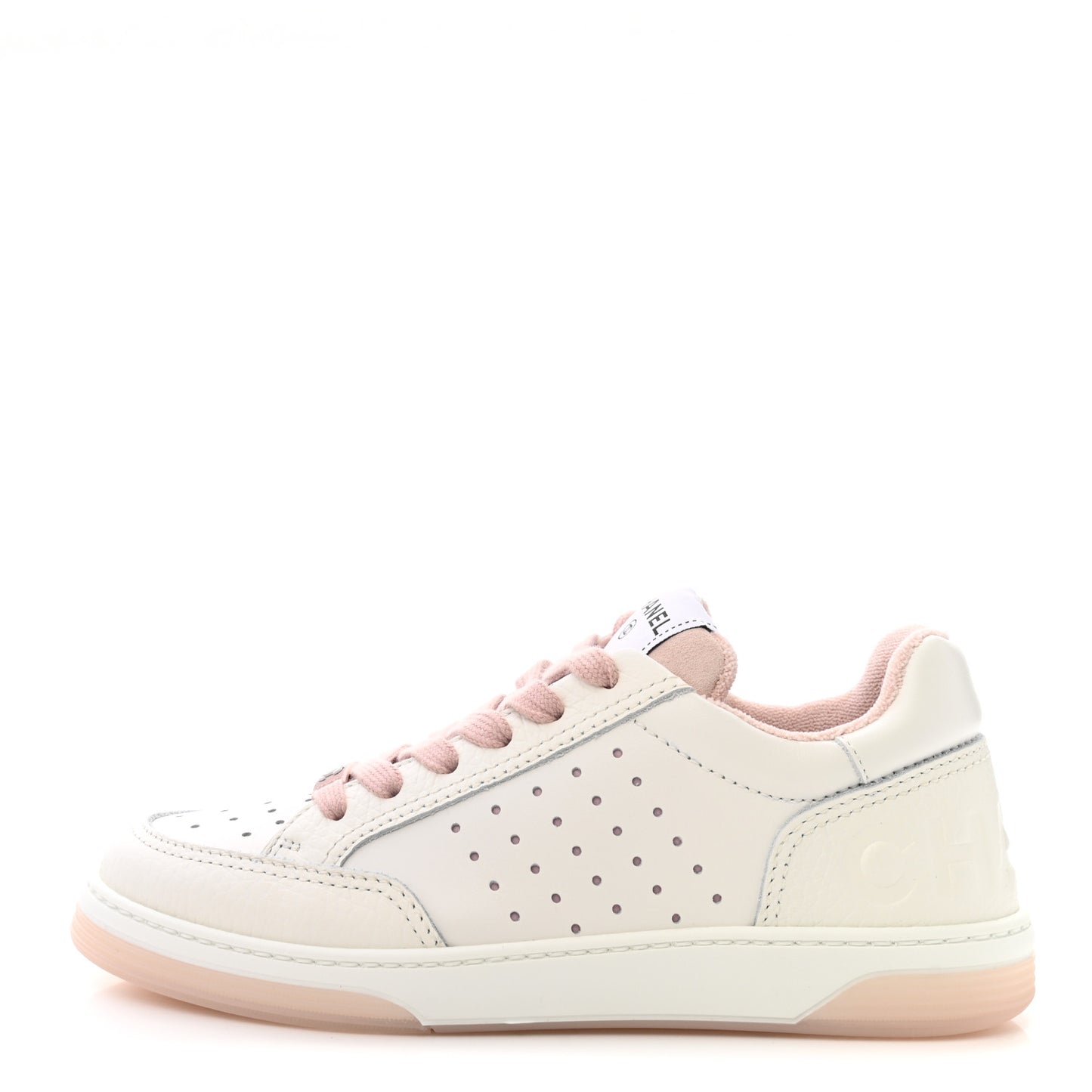 Grained Calfskin Fabric Womens Logo Sneakers 36 White Light Pink