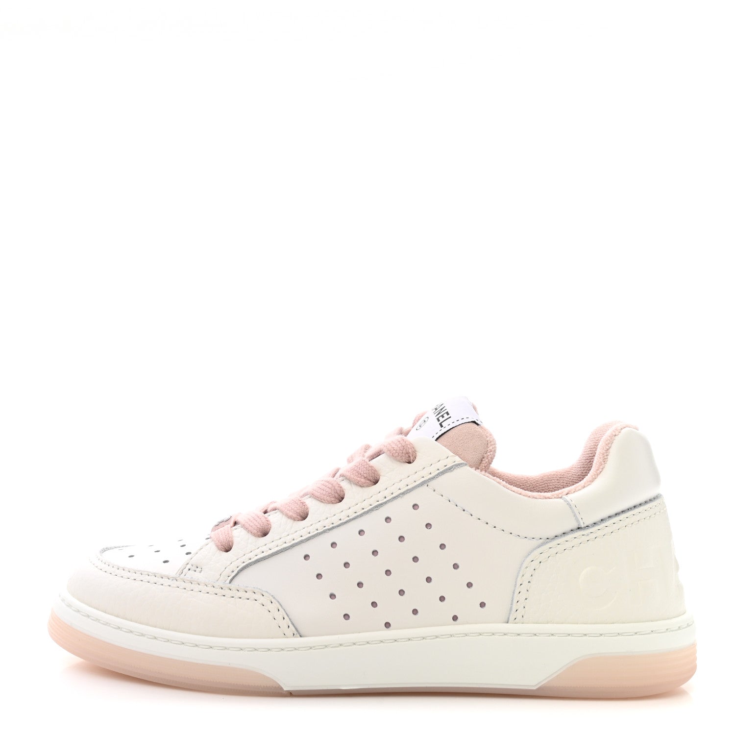 Chanel Grained Calfskin Fabric Womens Logo Sneakers 36 White Light Pink 1 of 8