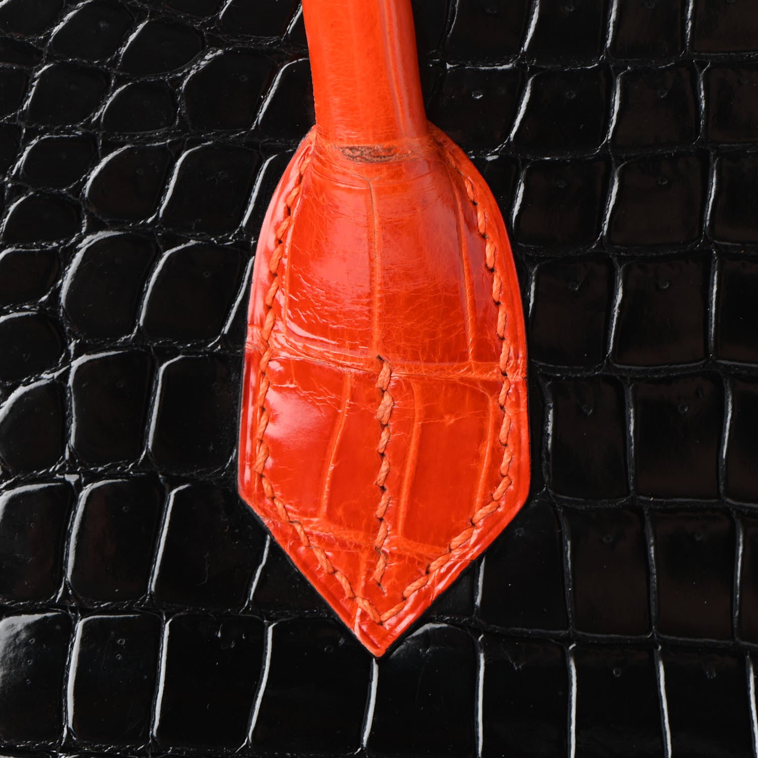 Hermes Shiny Porosus Crocodile Birkin 35 Black Orange 10 of 34