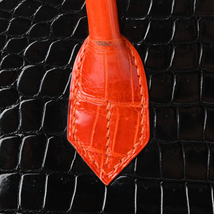 Hermes Shiny Porosus Crocodile Birkin 35 Black Orange 10 of 34