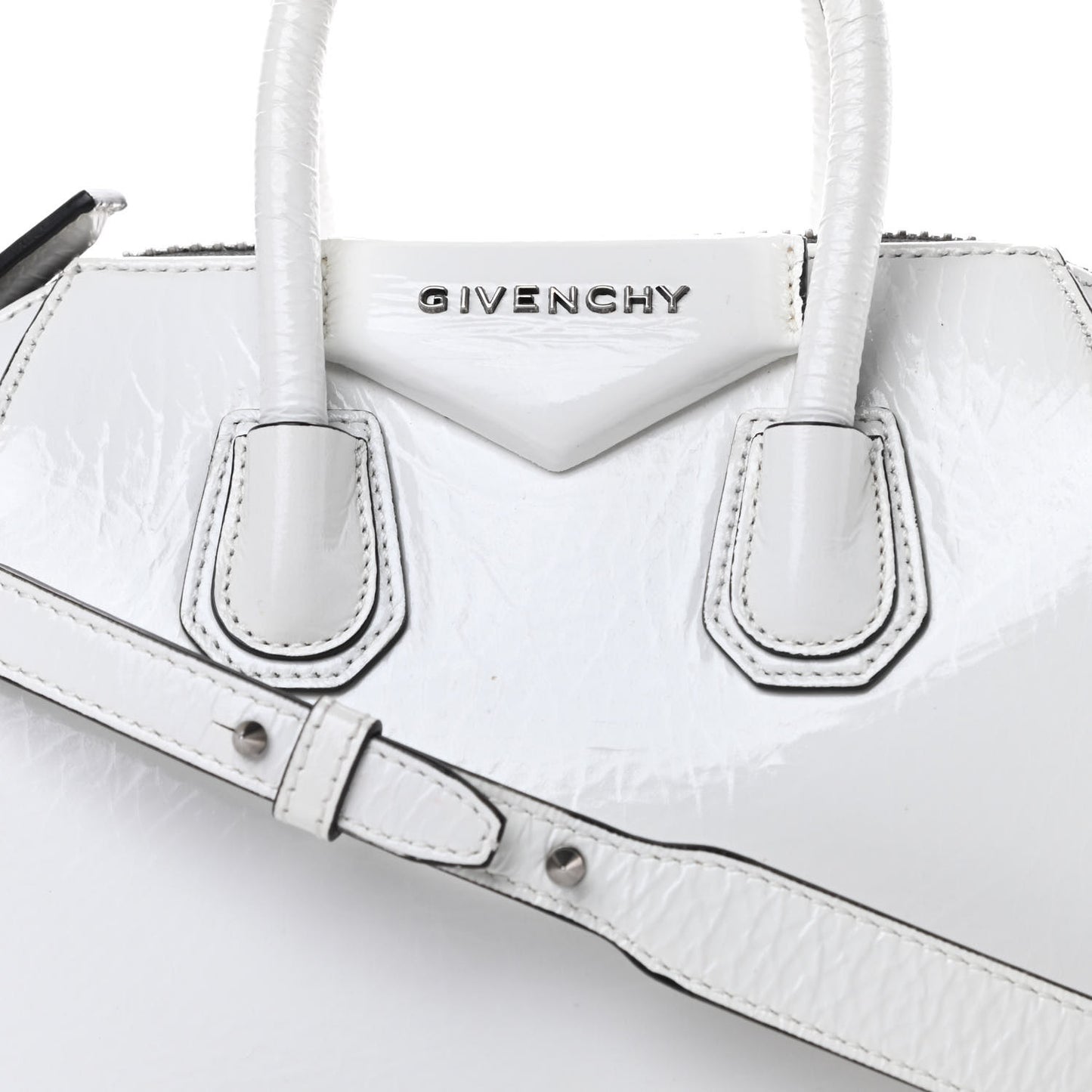 Crinkled Patent Calfskin Mini Antigona White