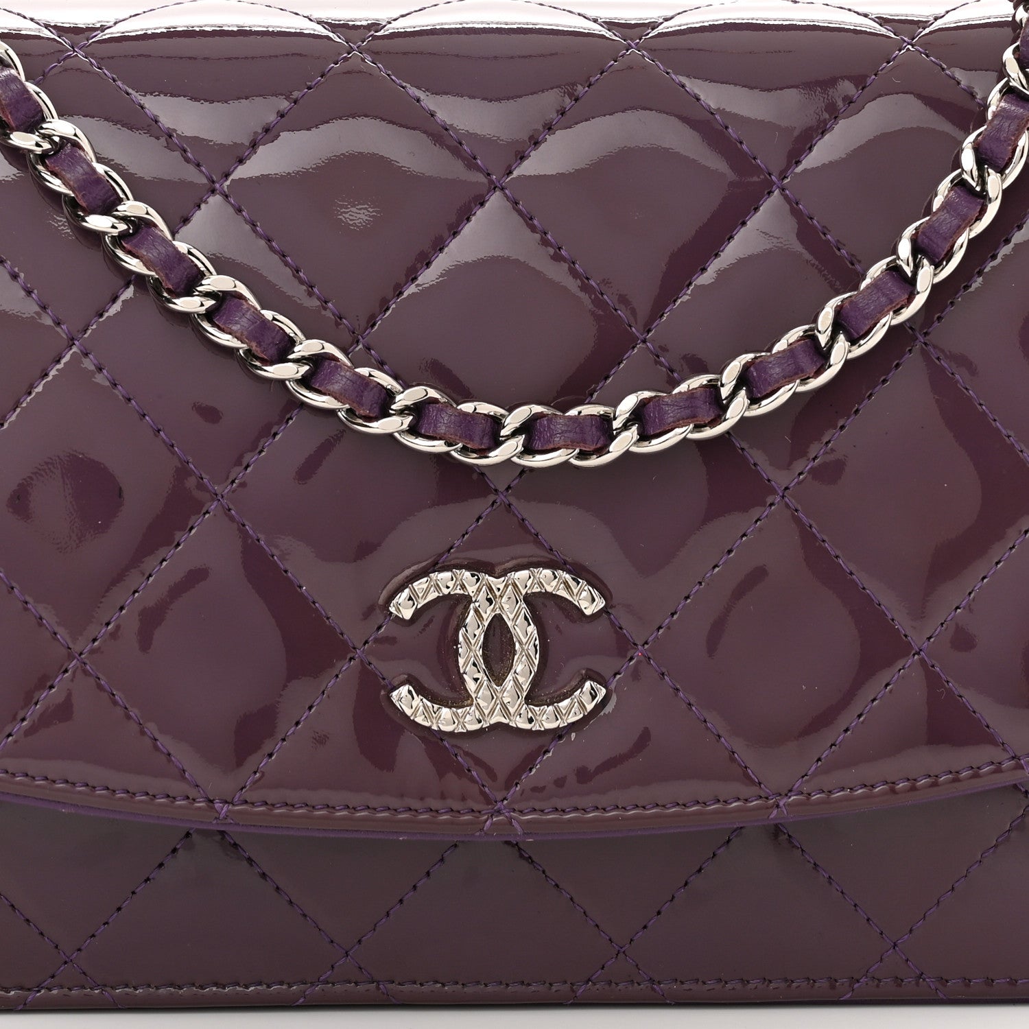 Chanel Patent Quilted Brilliant Wallet On Chain WOC Violet 9 of 13