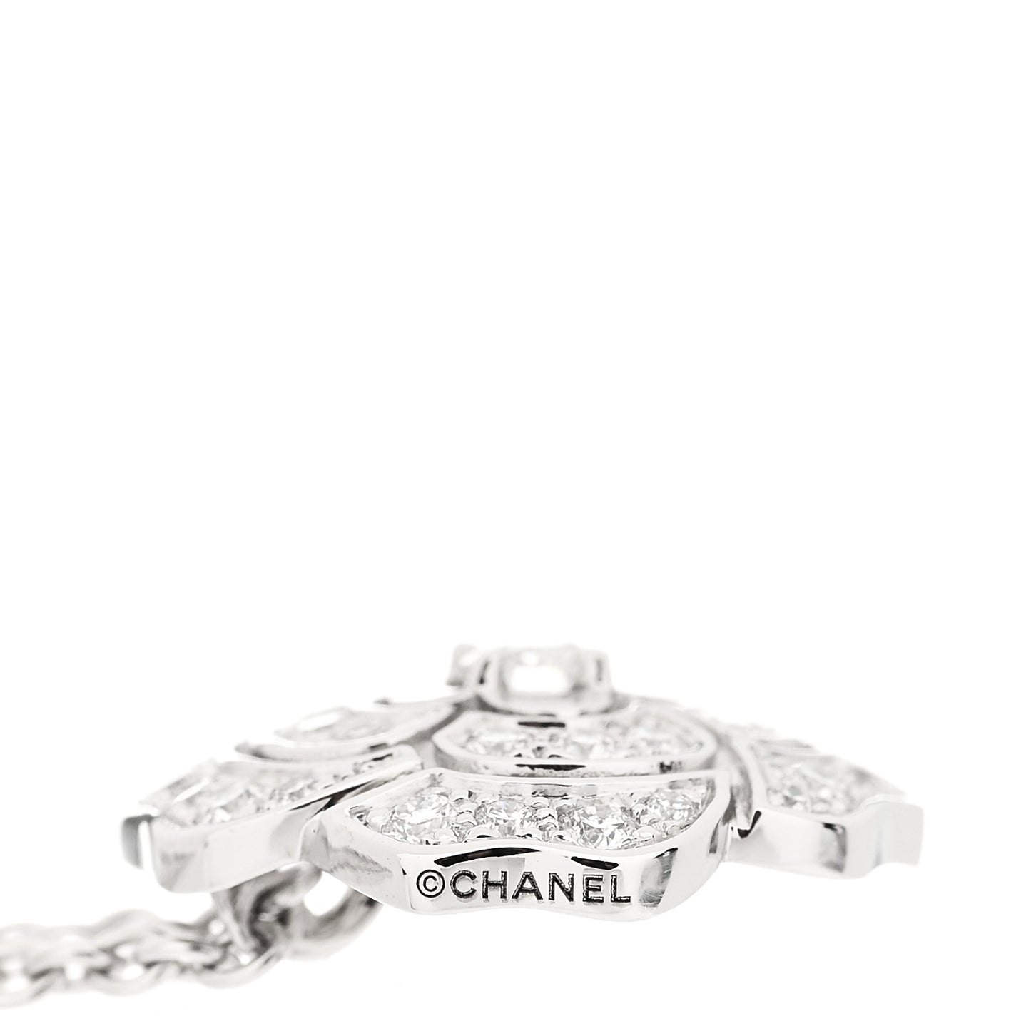 18K White Gold Diamond Bouton de Camelia Pendant Necklace