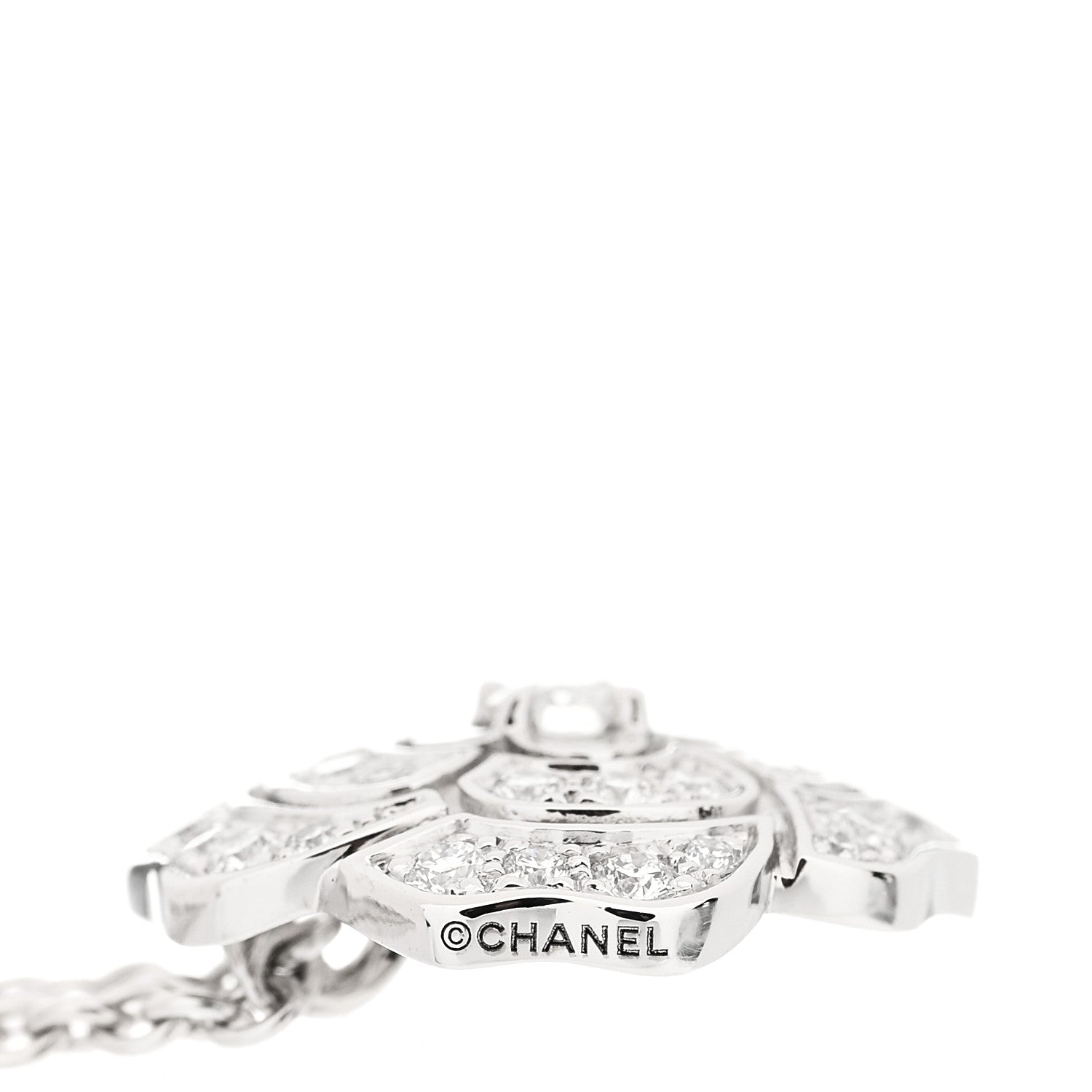 Chanel 18K White Gold Diamond Bouton de Camelia Pendant Necklace 3 of 5