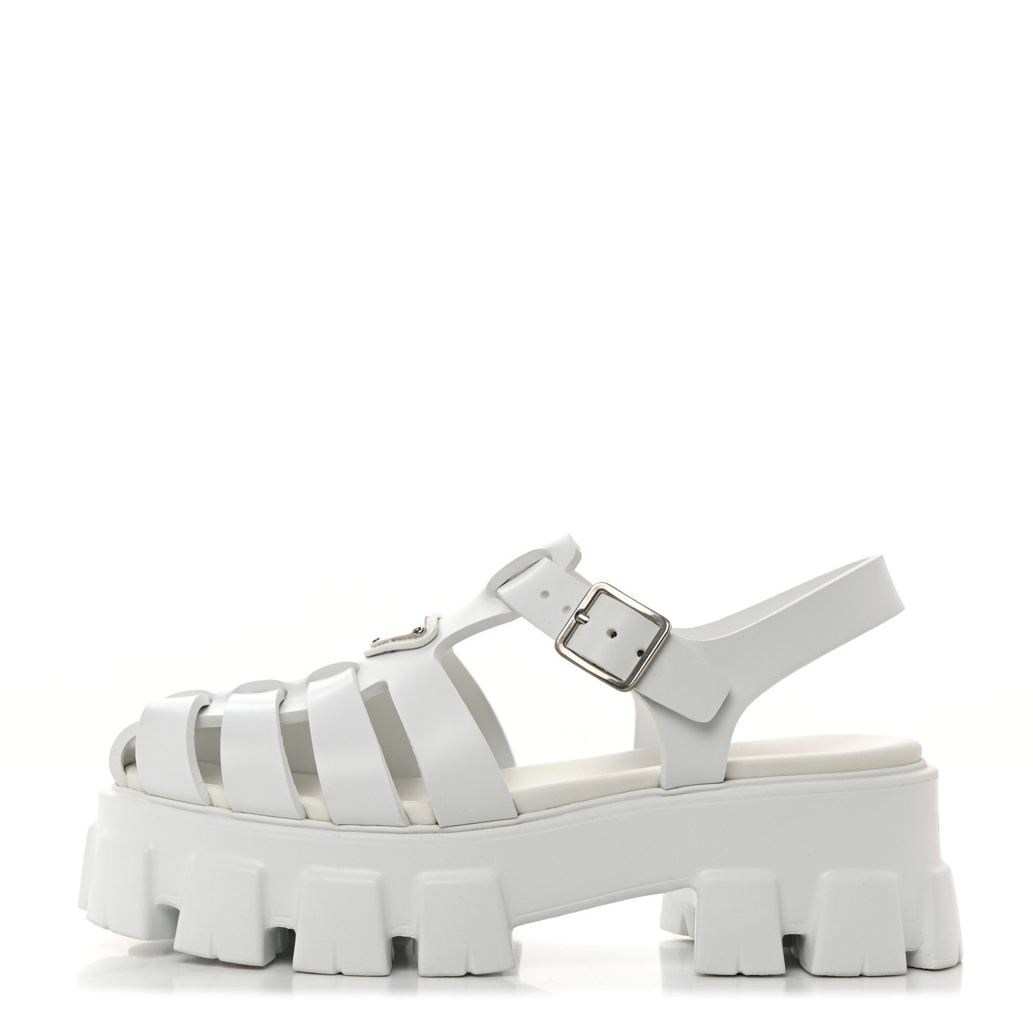 Prada Foam Rubber Metal Triangle Logo Monolith 55mm Cage Sandals 39 White 1 of 9