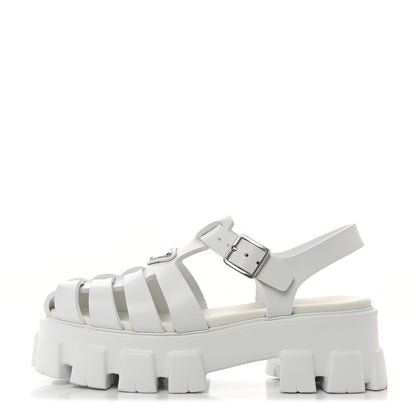 Prada Foam Rubber Metal Triangle Logo Monolith 55mm Cage Sandals 39 White 1 of 9