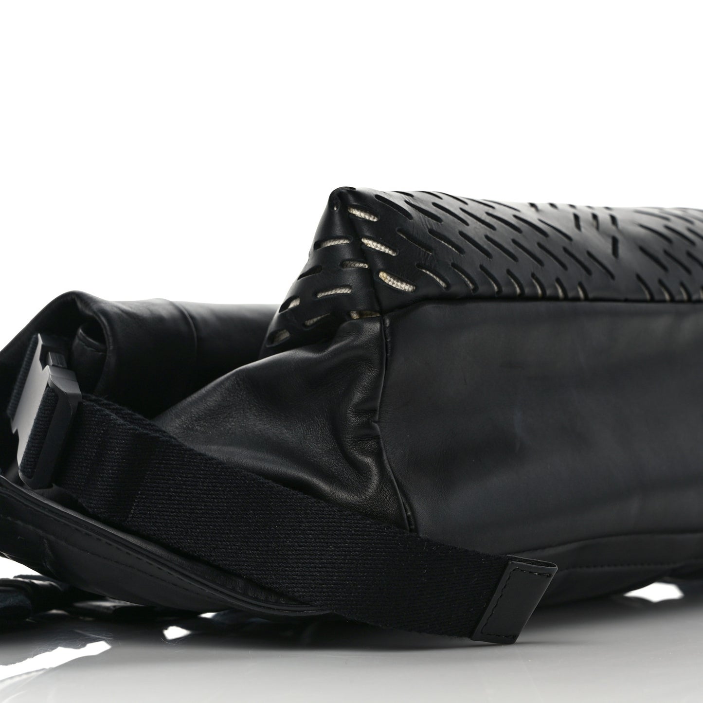 Perforated Calfskin Quilted Belt Bag Black