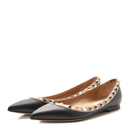 Valentino Garavani Vitello Rockstud Ballerina Flats 36 Black Poudre 2 of 12