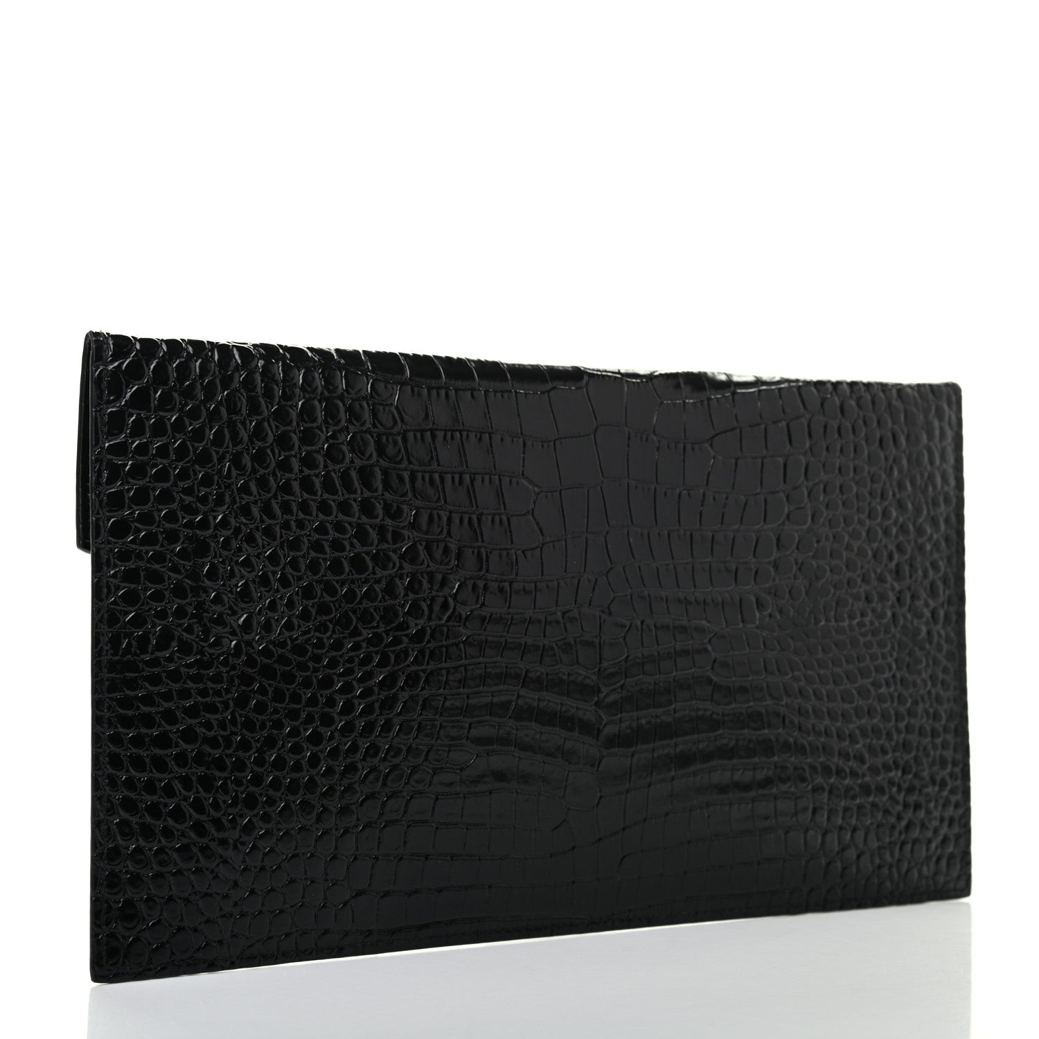 Saint Laurent Calfskin Crocodile Embossed Uptown Monogram Pouch Black 3 of 7