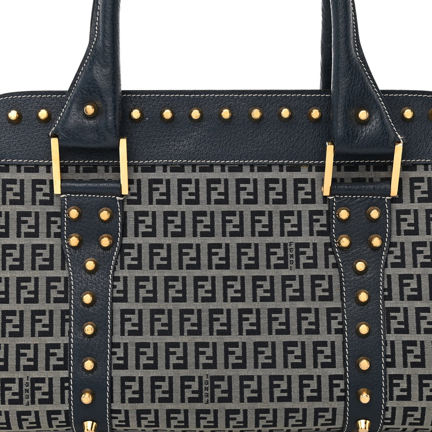 Zucchino Calfskin Studded Top Handle Satchel Tobacco Blue