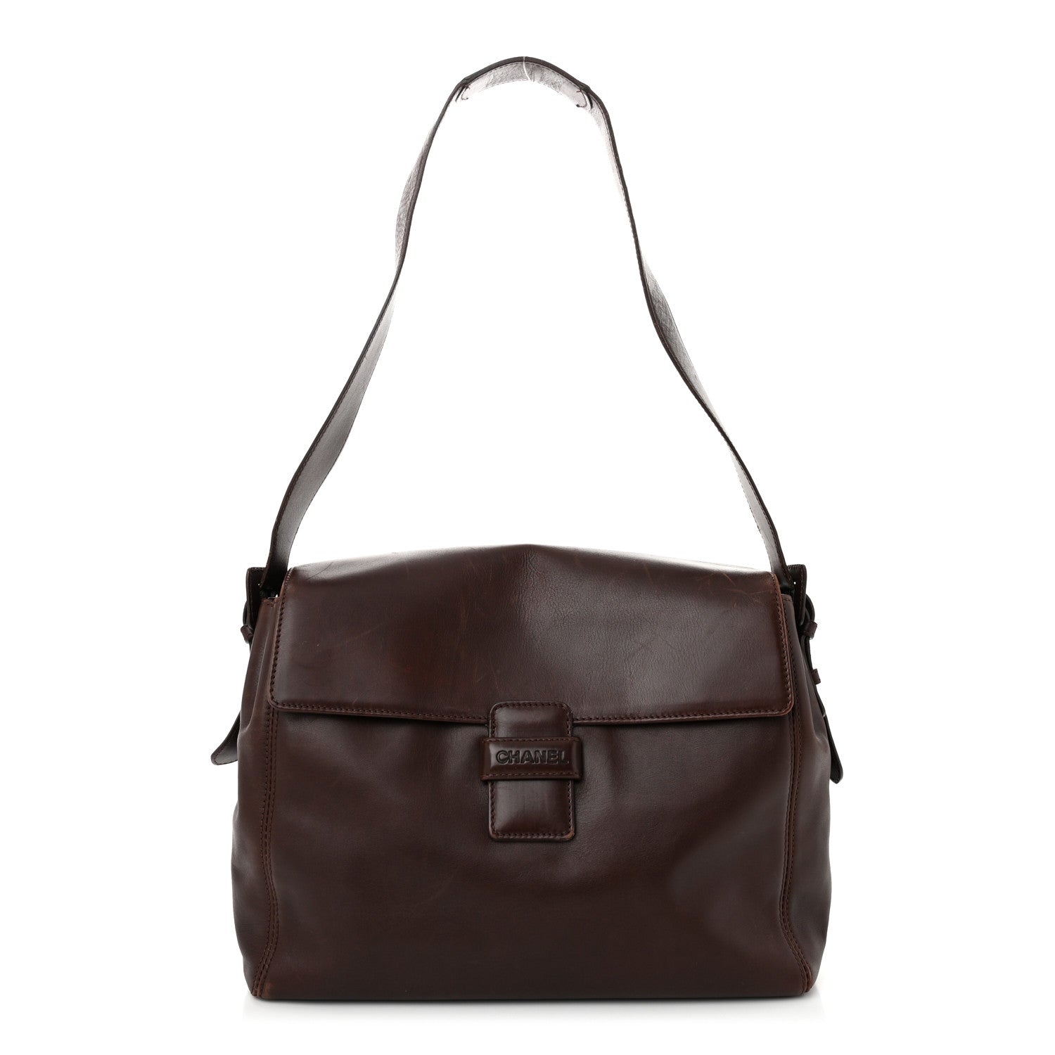 Chanel Lambskin Logo Messenger Flap Brown 1 of 15