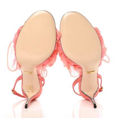 Gucci Tulle Ruffle Mid Heel Slingback Sandals 40.5 Peach White 5 of 9
