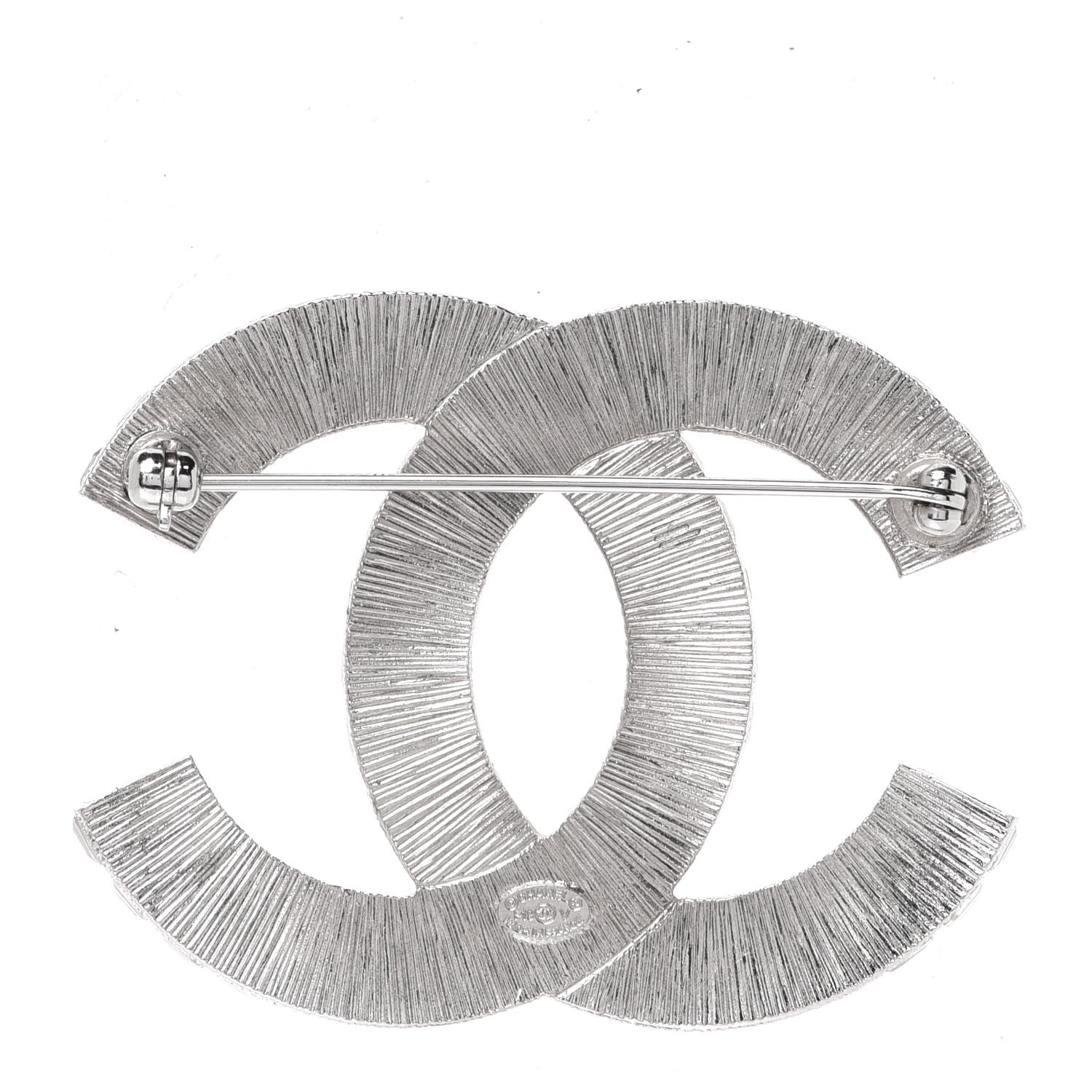 Chanel Baguette Crystal CC Brooch Silver 3 of 5