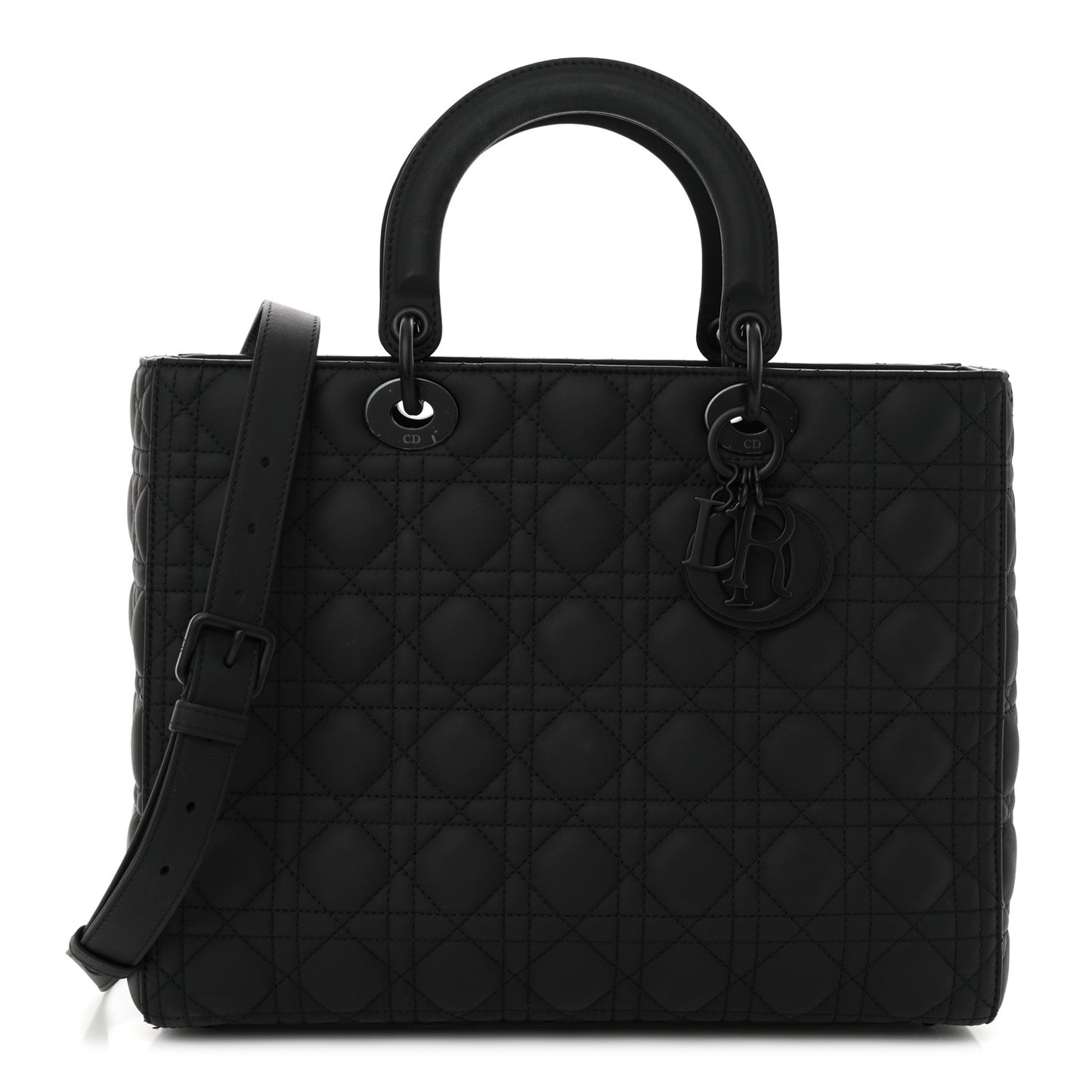 Ultra Matte Calfskin Cannage Large Lady Dior Black