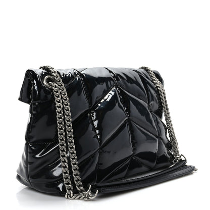 Saint Laurent Patent Lambskin Quilted Small Loulou Puffer Monogram Chain Satchel Black 3 of 9